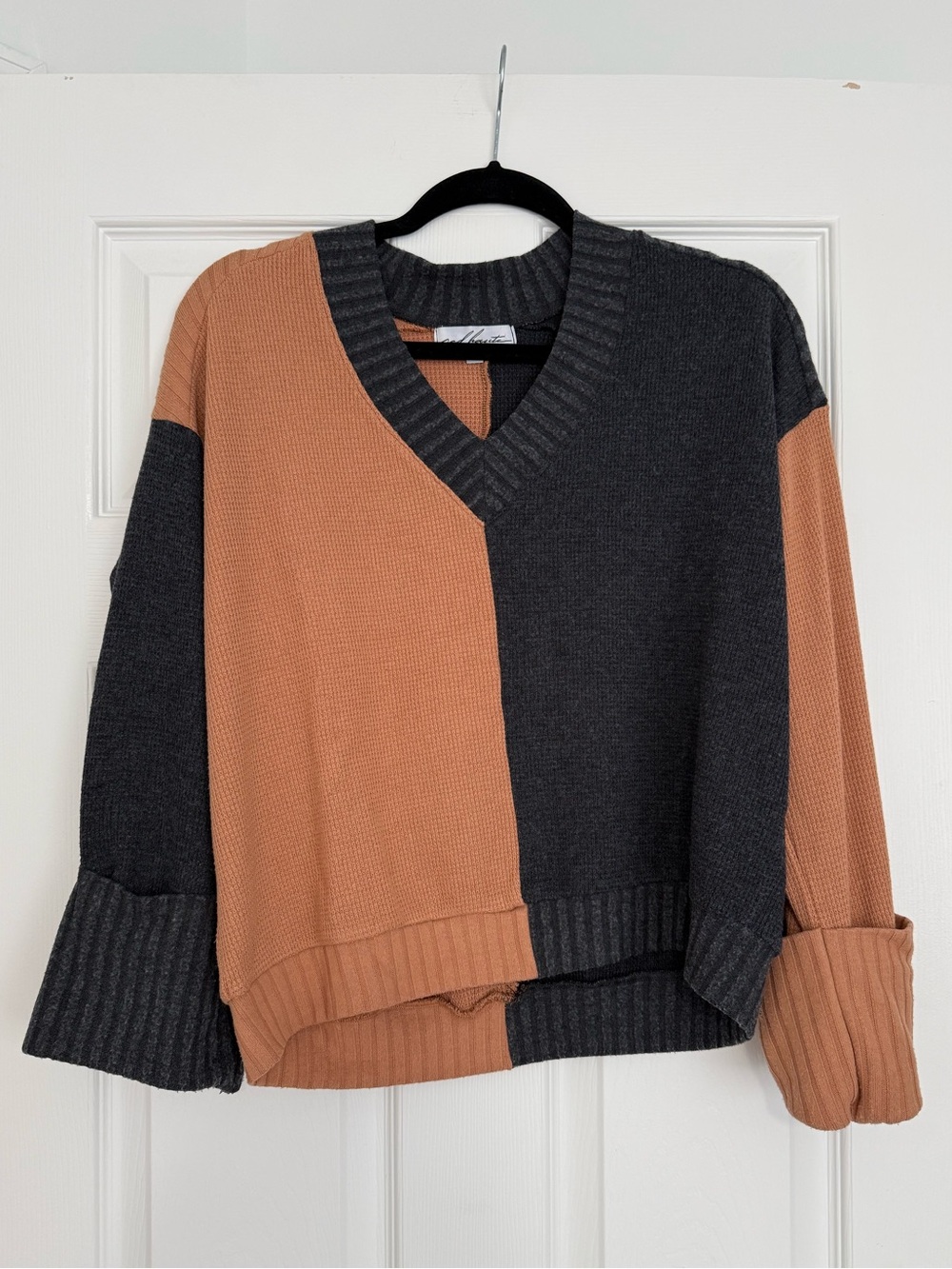 Red Haute V-Neck Colorblock Sweater